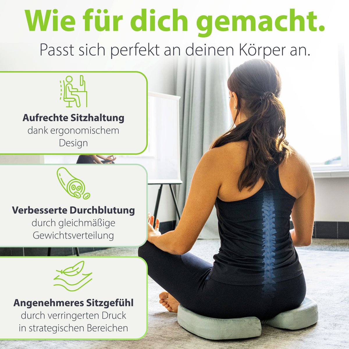 Orthopädisches Sitzkissen feela.® Silber – Seitenansicht Ergonomie-Form