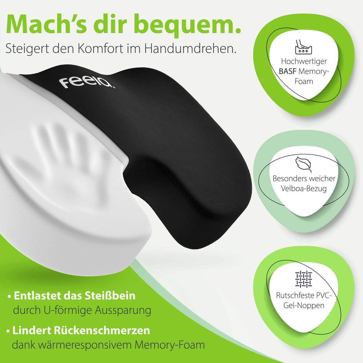 Orthopädisches Sitzkissen feela.® (Schwarz)