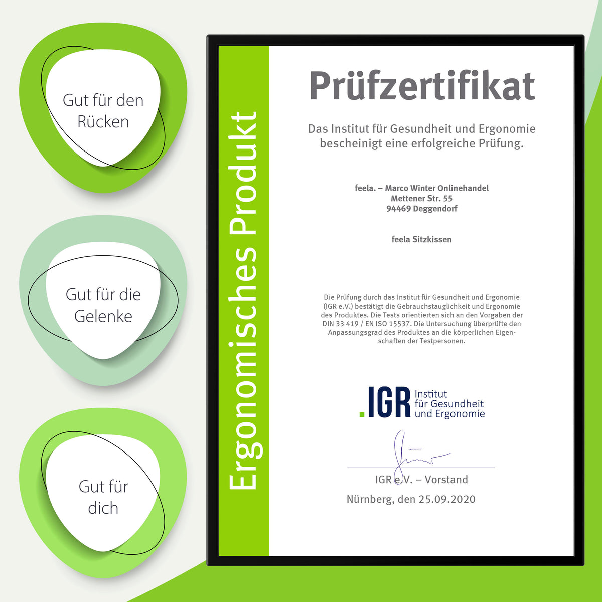 IGR e.V. Zertifizierung – feela. Sitzkissen vom Ergonomie-Institut geprüft