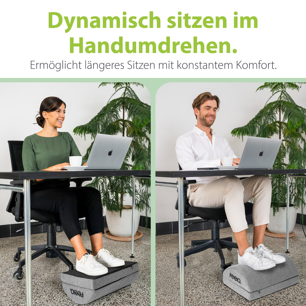 feela. Fußstütze Dunkelgrau: Dynamisch sitzen & Füße entlasten am Schreibtisch dank Wippfunktion für Büro-Komfort