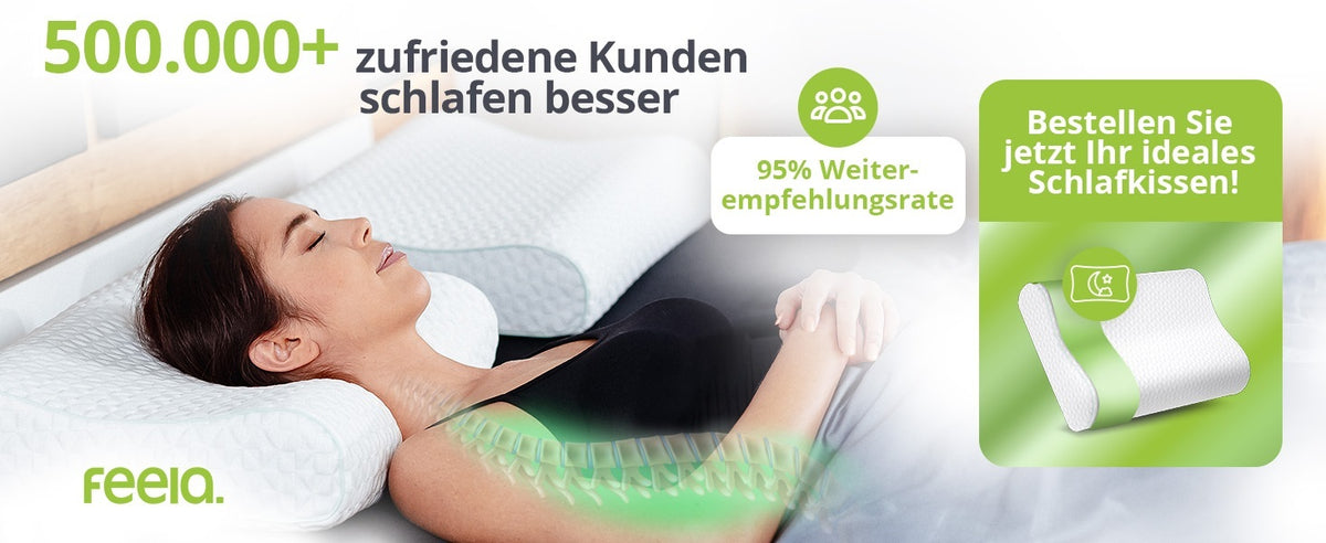 Orthopädisches Kopfkissen von feelia – deutsche Marke mit App & eBook, 24/7 Kundenservice und über 500.000 zufriedenen Kunden.