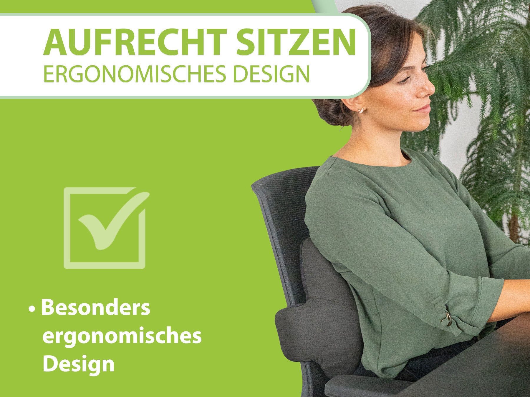Ergonomisches Rückenkissen in Dunkelgrau von Feela, fördert eine korrekte Sitzhaltung und schützt den Rücken vor Schmerzen, ideal für den Bürogebrauch.