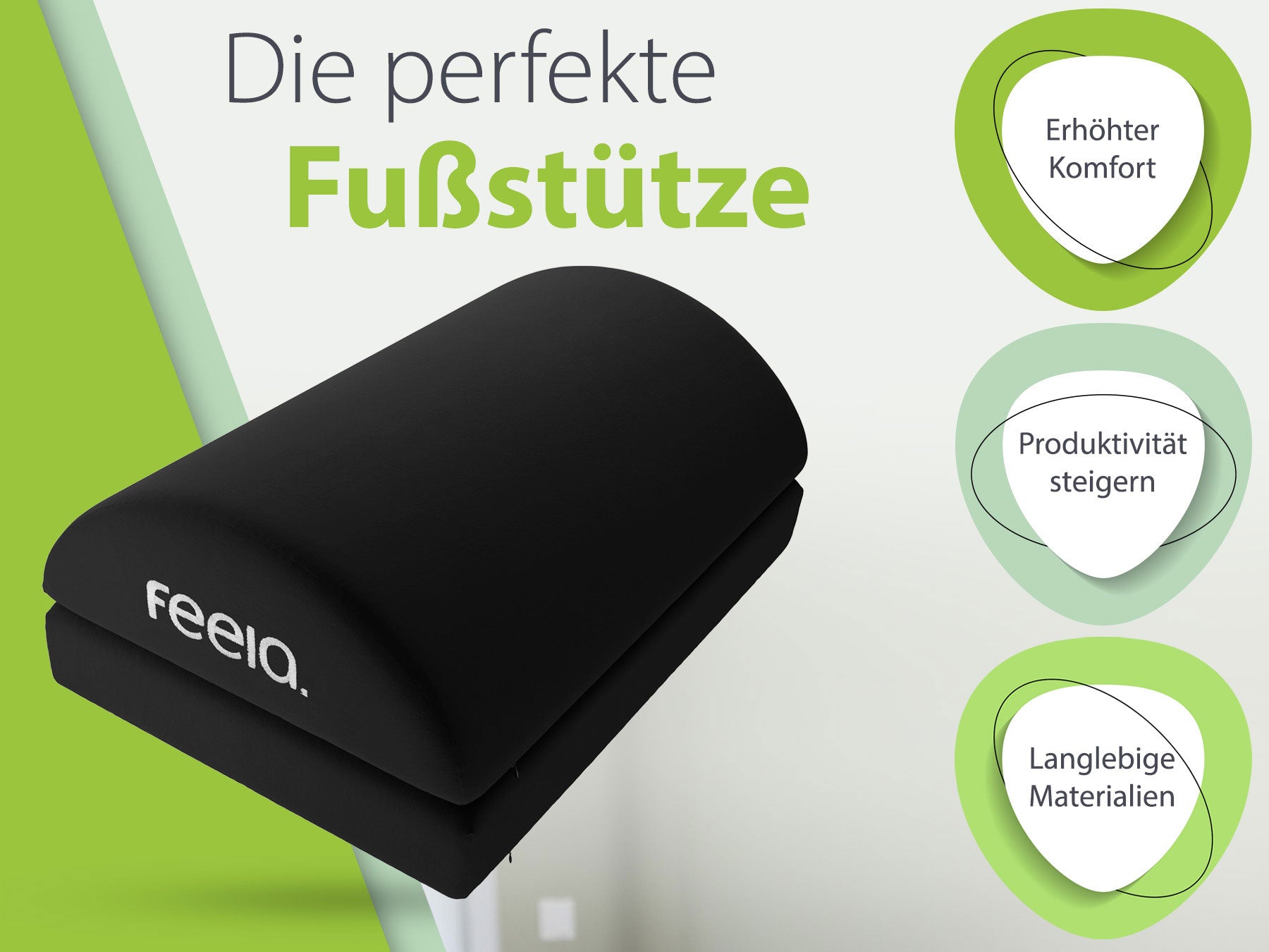 Schwarze ergonomische Fußstütze von feela, betont erhöhten Komfort und Langlebigkeit des Materials