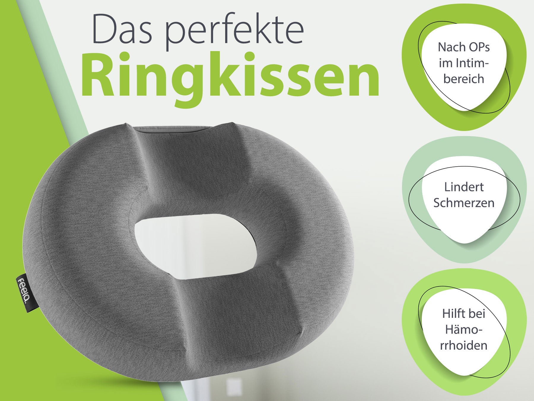 Orthopädischer Stützring in Dunkelgrau, speziell entwickelt zur Linderung von Schmerzen und zur Unterstützung nach medizinischen Eingriffen im Intimbereich, mit Fokus auf Komfort und Qualität.