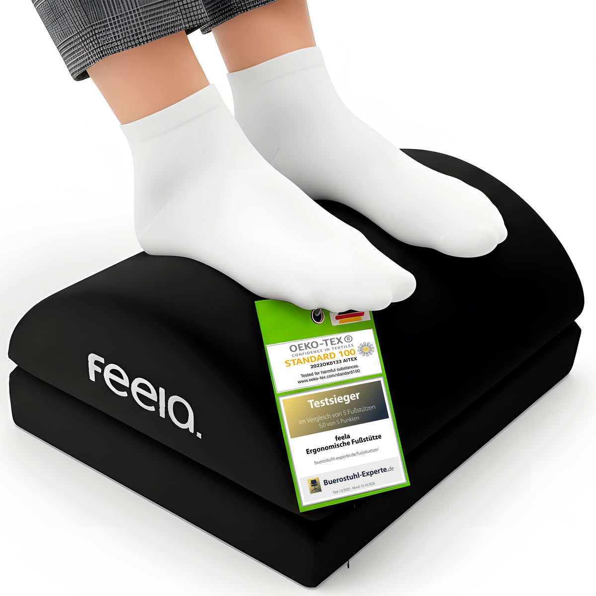 feela. Fußstütze Schwarz höhenverstellbar – OEKO-TEX und Testsieger bei Buerostuhl-Experte.de (Test 12/2025)