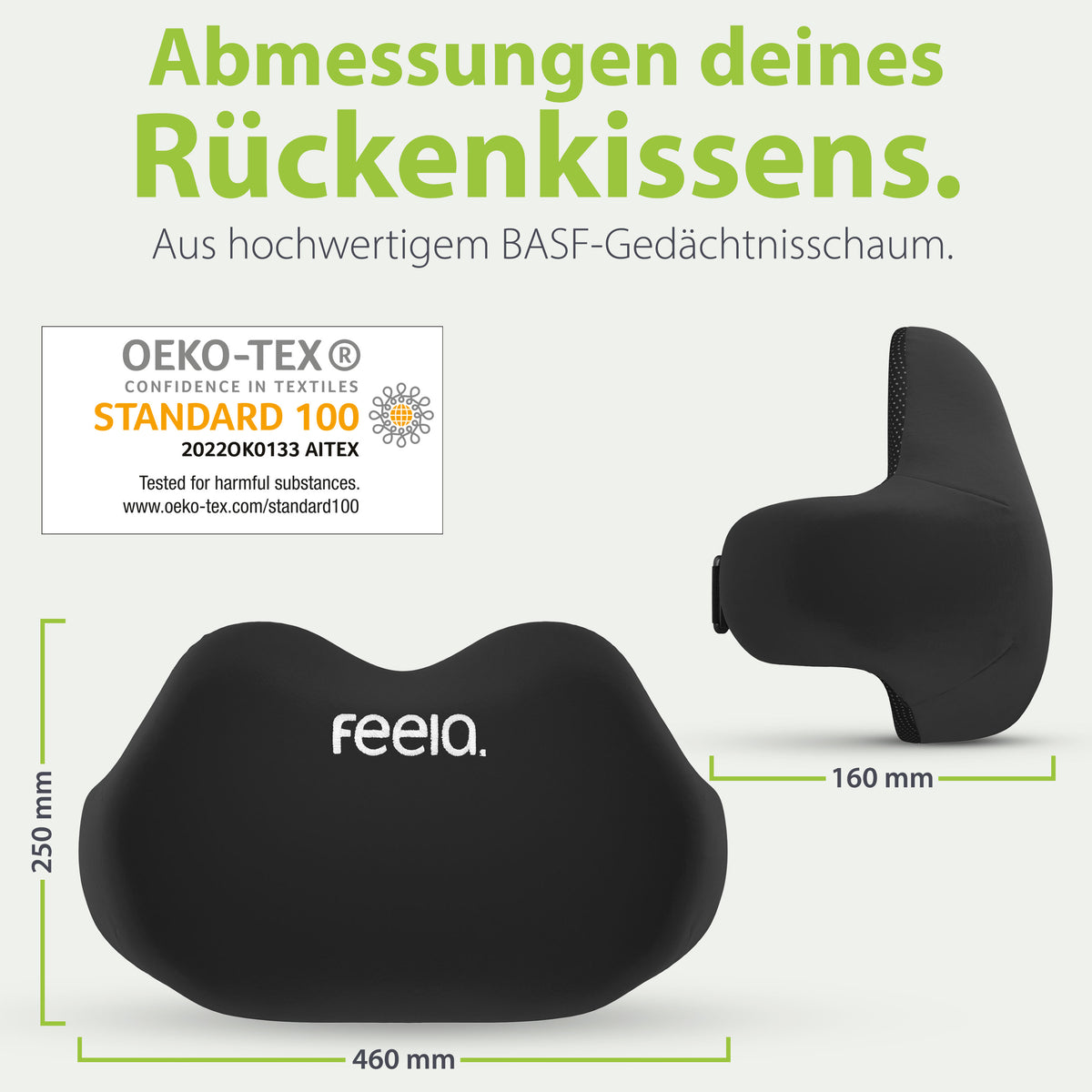 Rückenkissen – Abmessungen (Schwarz)