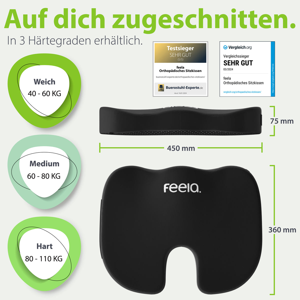 Orthopädisches Sitzkissen feela.® (Schwarz)