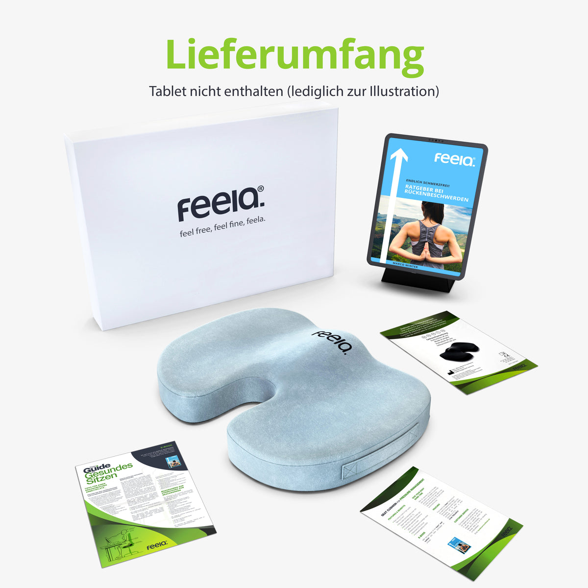 Zufriedene Kundin mit feela. orthopädischem Sitzkissen im Homeoffice