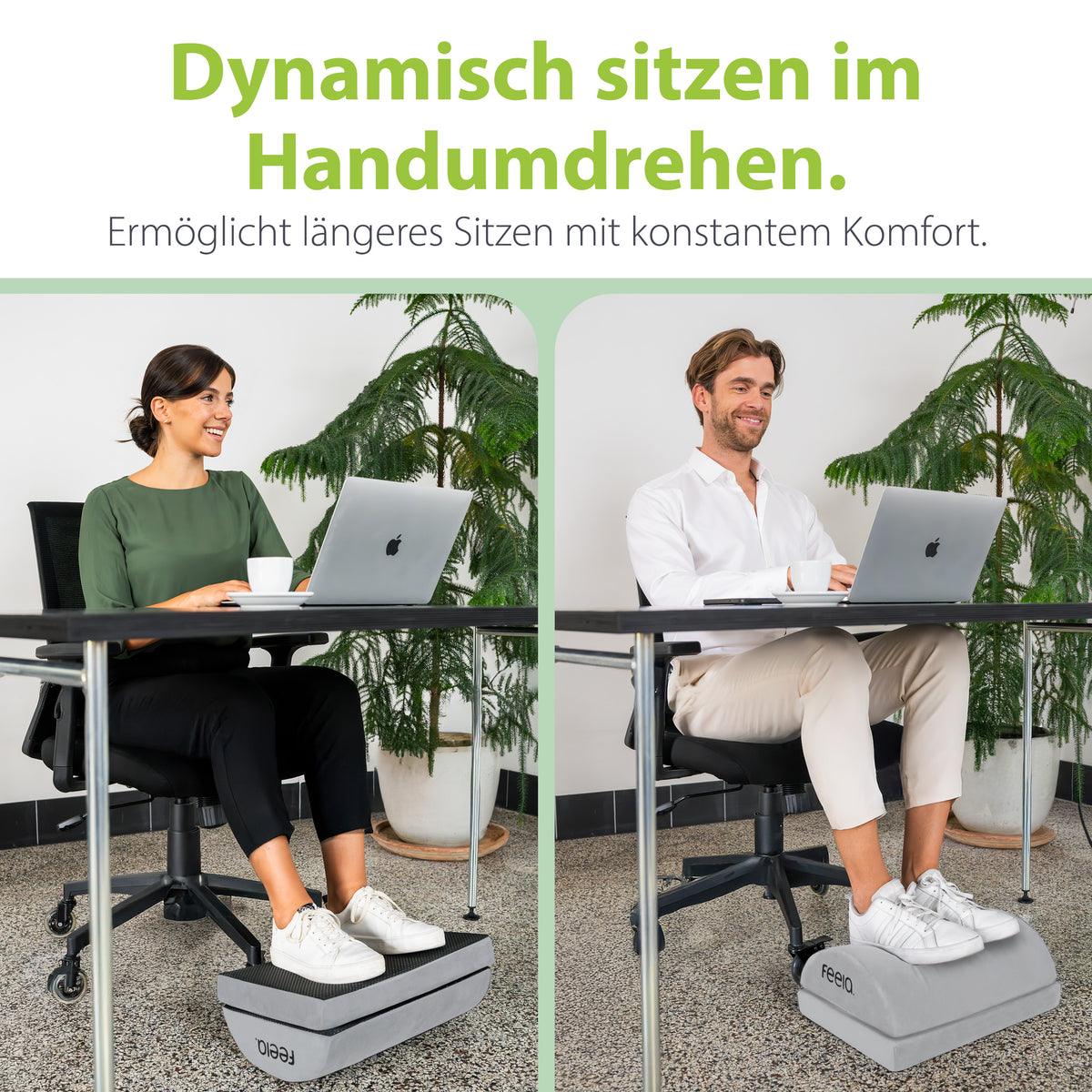 feela. Fußstütze Silber: Dynamisch sitzen & Füße entlasten am Schreibtisch dank Wippfunktion für Büro-Komfort