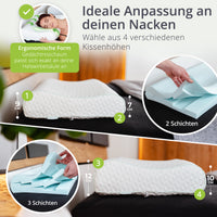 Höhenverstellbares feela. Kopfkissen aus Memory-Schaum: 4 anpassbare Höhen für ideale Nackenstütze.