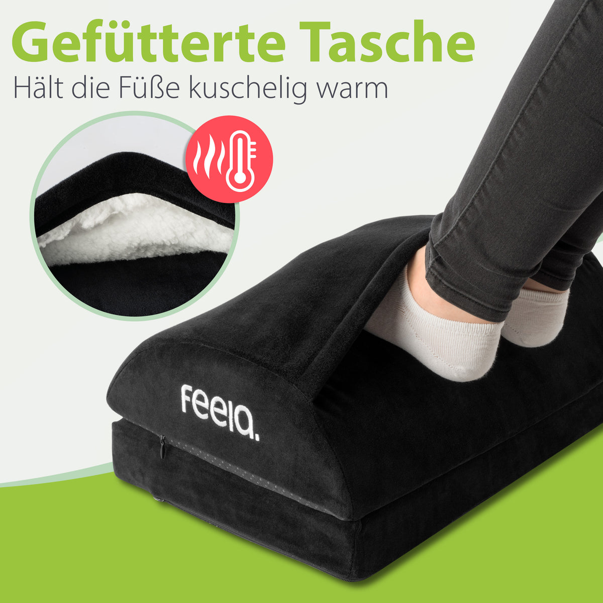Ergonomische Fußstütze mit Wärmetasche feela.® (Schwarz)