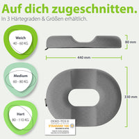 feela. Sitzring Dunkelgrau – Vergleich der 3 Härtegrade (weich, mittel, fest)