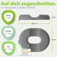 feela. Sitzring Dunkelgrau – Vergleich der 3 Härtegrade (weich, mittel, fest)