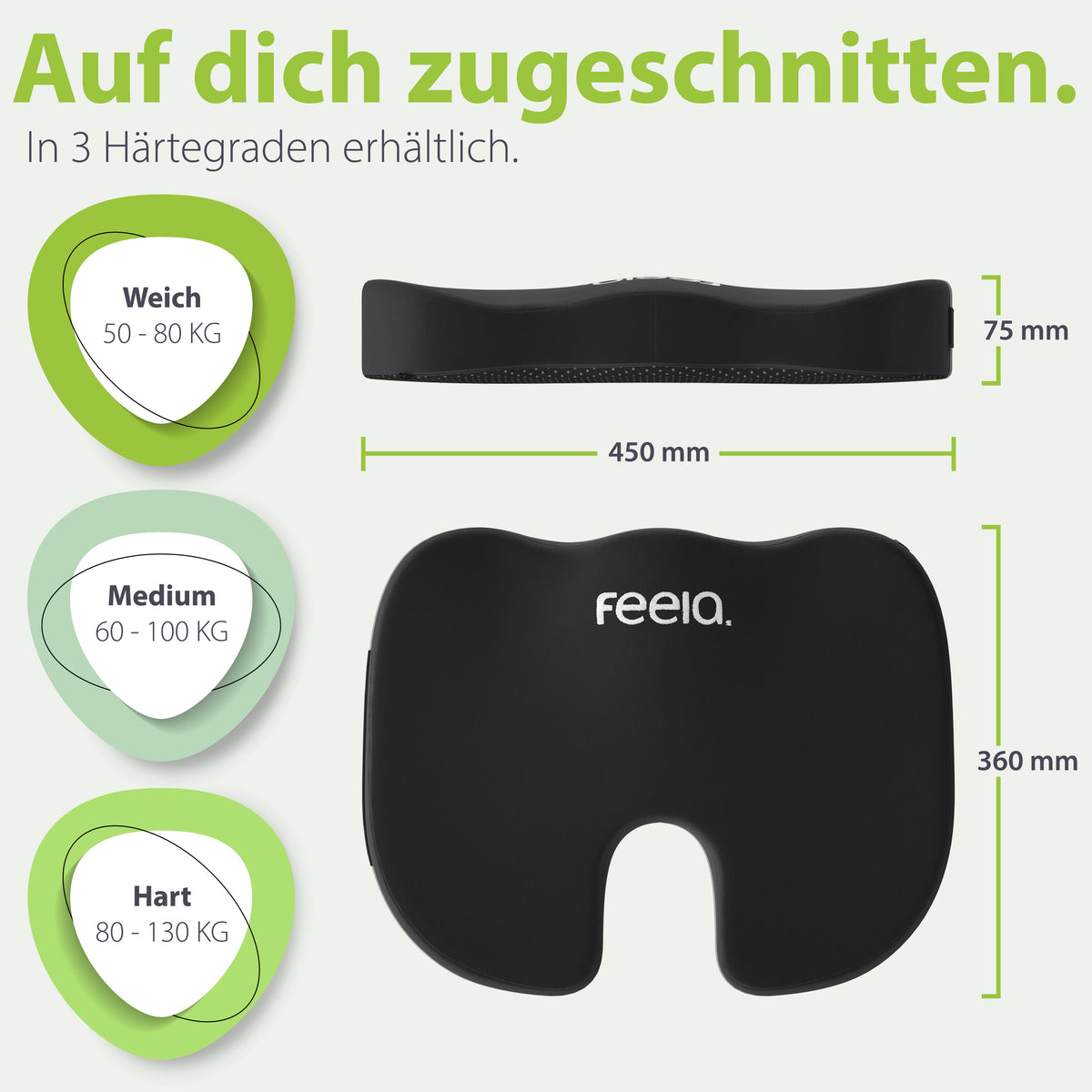 Orthopädisches Sitzkissen – Verschiedene Härtegrade & Abmessungen (Schwarz)