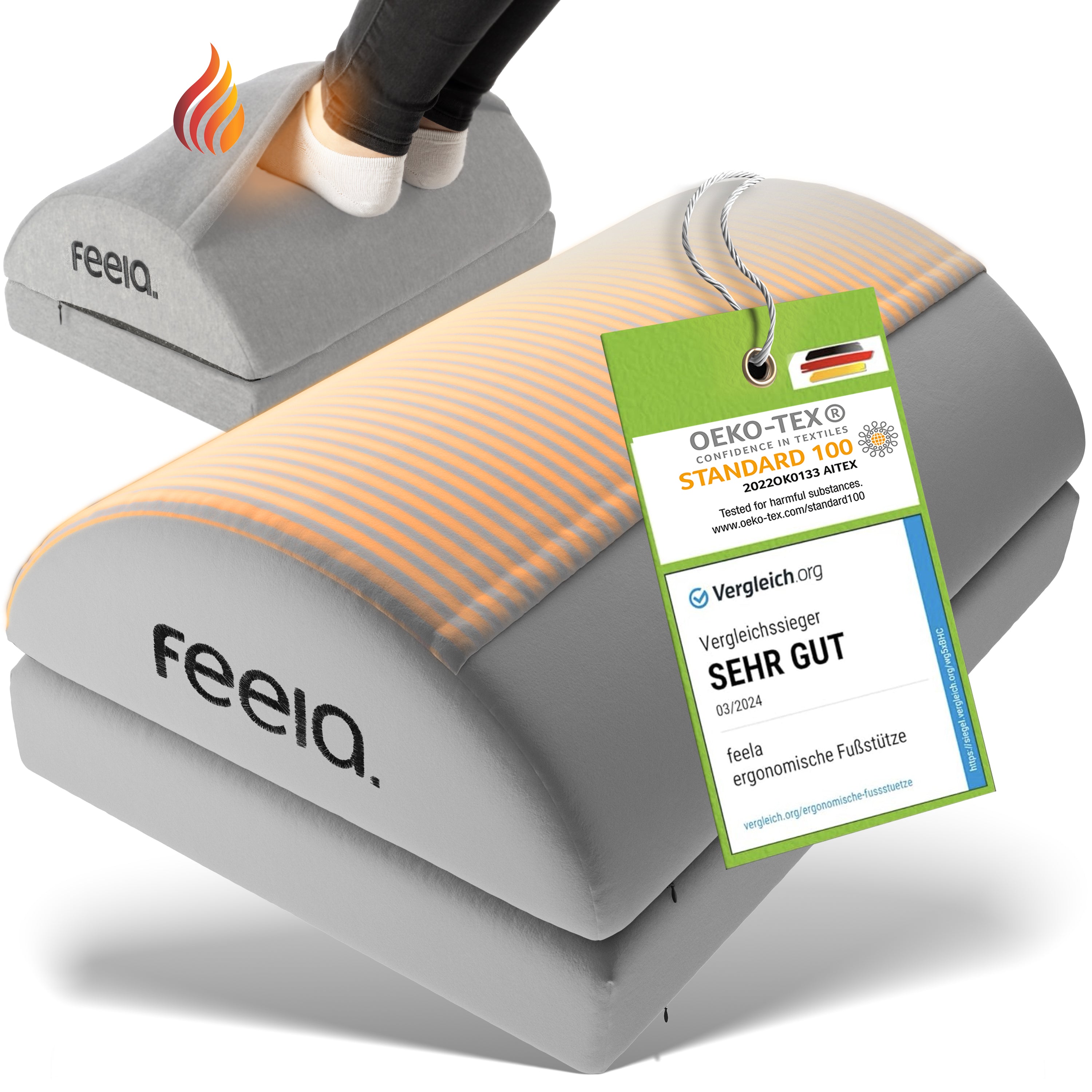 Ergonomische Fußstütze mit Wärmetasche feela.® (Silber)