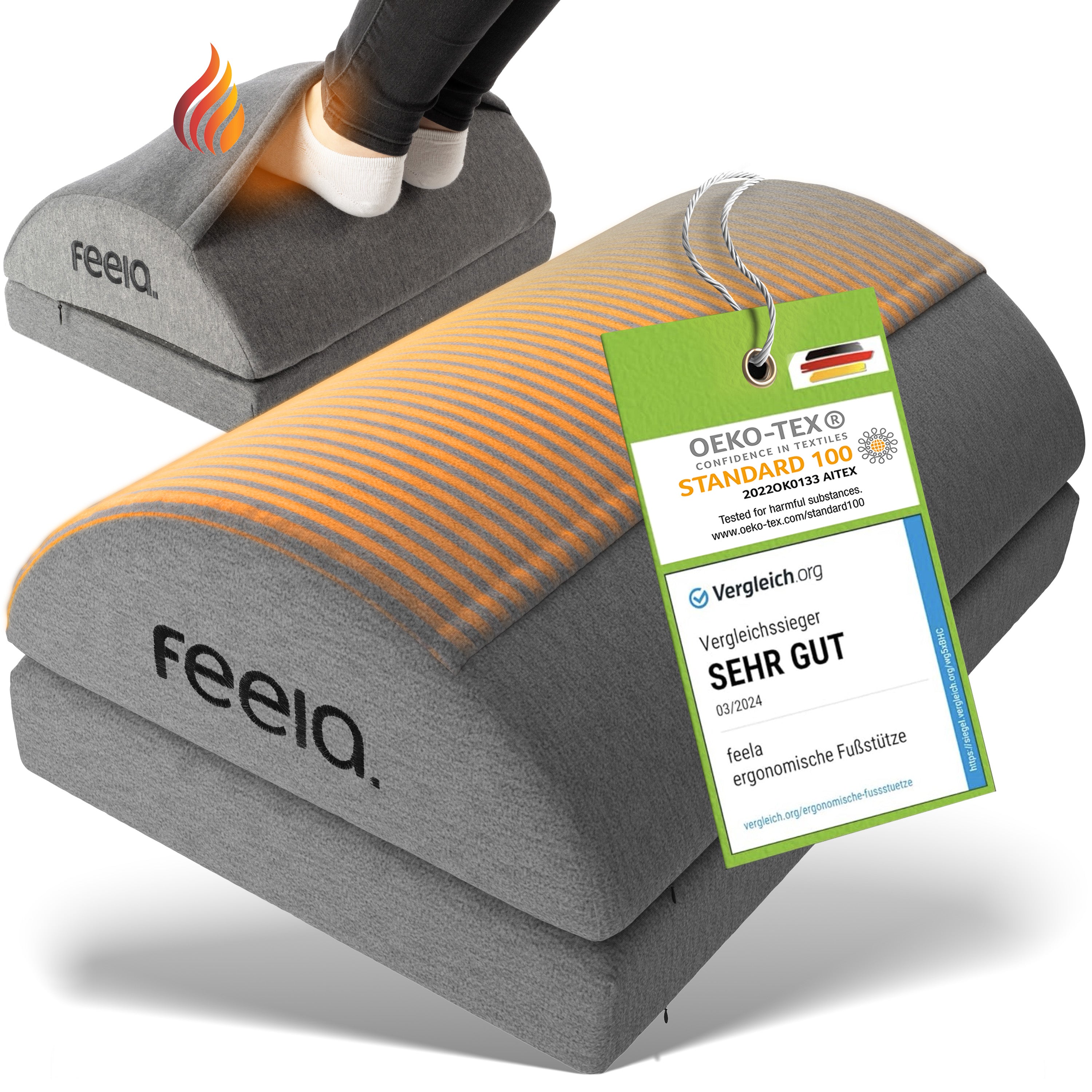 Ergonomische Fußstütze mit Wärmetasche feela.® (Dunkelgrau)