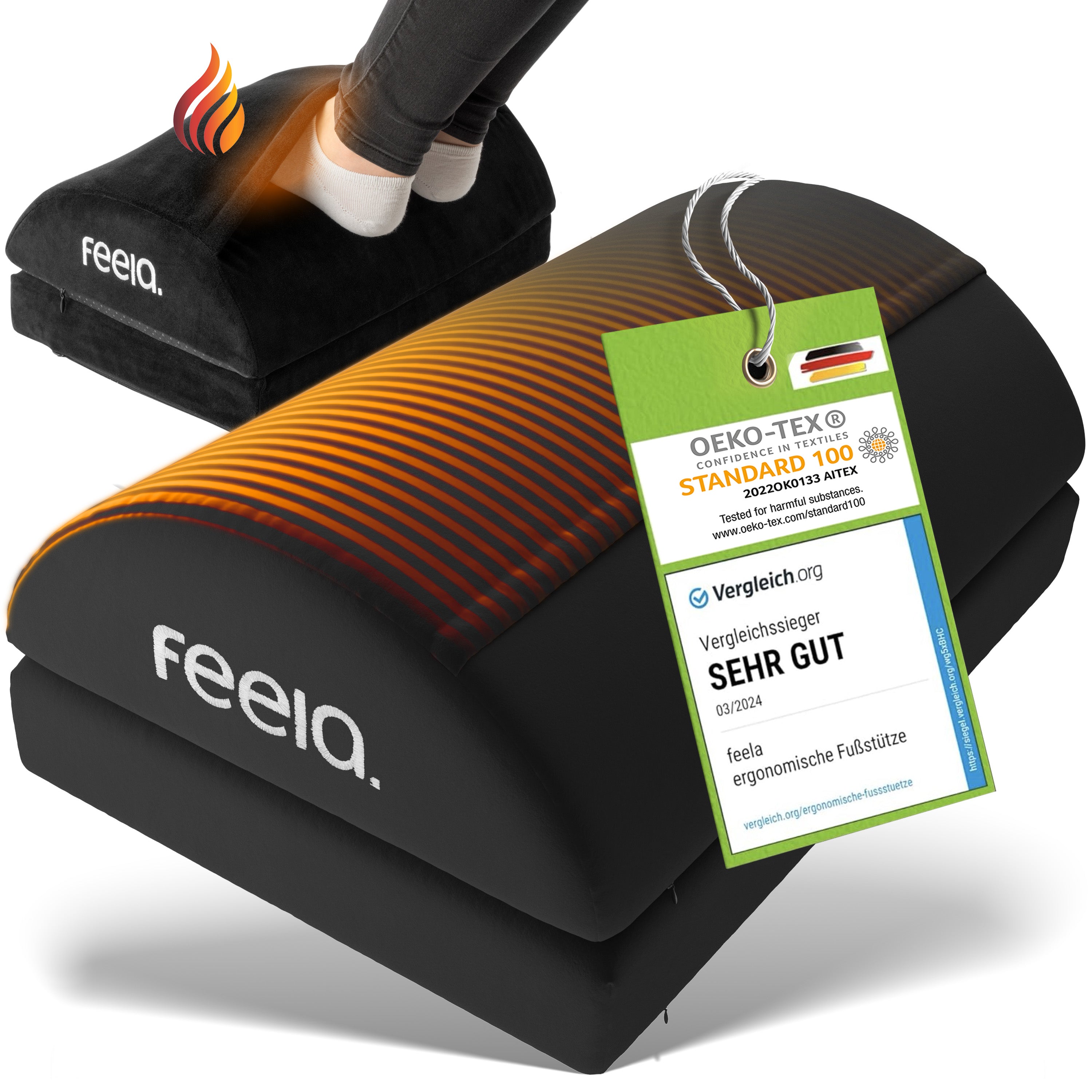 Ergonomische Fußstütze mit Wärmetasche feela.® (Schwarz)